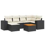 7 Piece Garden Sofa Set with Cushions Black Poly Rattan - Front View