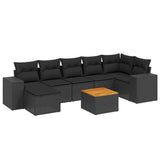 8 Piece Garden Sofa Set with Cushions Black Poly Rattan - Front View