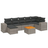 8 Piece Garden Sofa Set with Cushions Grey Poly Rattan - Front View
