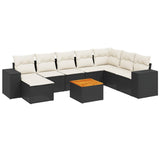 9 Piece Garden Sofa Set with Cushions Black Poly Rattan - Front View