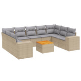 10 Piece Garden Sofa Set with Cushions Beige Poly Rattan - Front View
