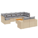 10 Piece Garden Sofa Set with Cushions Beige Poly Rattan - Front View
