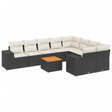 10 Piece Garden Sofa Set with Cushions Black Poly Rattan - Front View