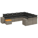 10 Piece Garden Sofa Set with Cushions Grey Poly Rattan