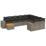 10 Piece Garden Sofa Set with Cushions Grey Poly Rattan