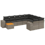 10 Piece Garden Sofa Set with Cushions Grey Poly Rattan - Front View