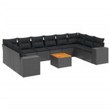11 Piece Garden Sofa Set with Cushions Black Poly Rattan
