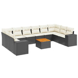 11 Piece Garden Sofa Set with Cushions Black Poly Rattan - Front View