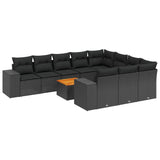 11 Piece Garden Sofa Set with Cushions Black Poly Rattan - Front View