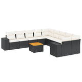 11 Piece Garden Sofa Set with Cushions Black Poly Rattan - Front View