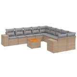 11 Piece Garden Sofa Set with Cushions Beige Poly Rattan - Front View