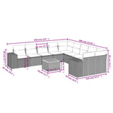 11 Piece Garden Sofa Set with Cushions Grey Poly Rattan - Side View