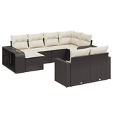10 Piece Garden Sofa Set with Cushions Black Poly Rattan - Front View