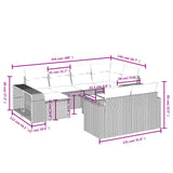11 Piece Garden Sofa Set with Cushions Black Poly Rattan - Side View