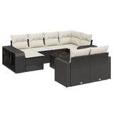 11 Piece Garden Sofa Set with Cushions Black Poly Rattan - Front View