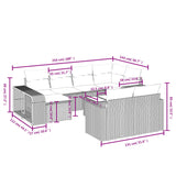 11 Piece Garden Sofa Set with Cushions Black Poly Rattan - Side View