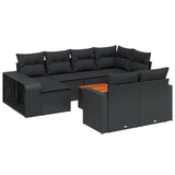 11 Piece Garden Sofa Set with Cushions Black Poly Rattan - Front View