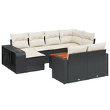 11 Piece Garden Sofa Set with Cushions Black Poly Rattan - Front View