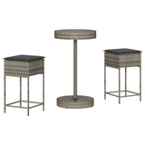 3 Piece Garden Bar Set with Cushions Grey Poly Rattan - Front View