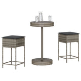 3 Piece Garden Bar Set with Cushions Grey Poly Rattan