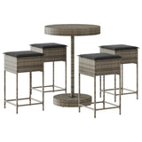 5 Piece Garden Bar Set with Cushions Grey Poly Rattan - Front View