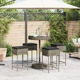 5 Piece Garden Bar Set with Cushions Grey Poly Rattan - Side View