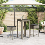 3 Piece Garden Bar Set with Cushions Grey Poly Rattan - Side View