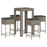 5 Piece Garden Bar Set with Cushions Grey Poly Rattan - Front View
