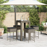 5 Piece Garden Bar Set with Cushions Grey Poly Rattan - Side View