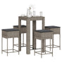 5 Piece Garden Bar Set with Cushions Grey Poly Rattan