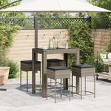 5 Piece Garden Bar Set with Cushions Grey Poly Rattan - Side View