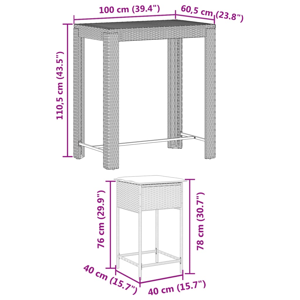 5 Piece Garden Bar Set with Cushions Grey Poly Rattan