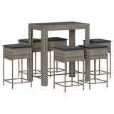 7 Piece Garden Bar Set with Cushions Grey Poly Rattan
