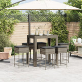 7 Piece Garden Bar Set with Cushions Grey Poly Rattan - Side View