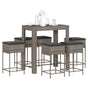 7 Piece Garden Bar Set with Cushions Grey Poly Rattan