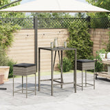 3 Piece Garden Bar Set with Cushions Grey Poly Rattan - Side View