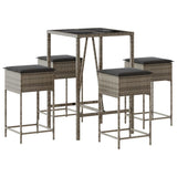 5 Piece Garden Bar Set with Cushions Grey Poly Rattan - Front View
