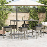 7 Piece Garden Bar Set with Cushions Grey Poly Rattan - Side View