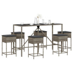 7 Piece Garden Bar Set with Cushions Grey Poly Rattan