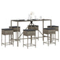7 Piece Garden Bar Set with Cushions Grey Poly Rattan