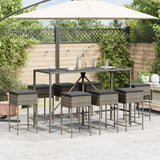 9 Piece Garden Bar Set with Cushions Grey Poly Rattan - Side View