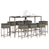 9 Piece Garden Bar Set with Cushions Grey Poly Rattan