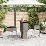 3 Piece Garden Bar Set with Cushions Grey Poly Rattan - Side View