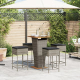 5 Piece Garden Bar Set with Cushions Grey Poly Rattan - Side View