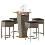 5 Piece Garden Bar Set with Cushions Grey Poly Rattan