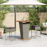 3 Piece Garden Bar Set with Cushions Grey Poly Rattan - Side View
