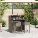 3 Piece Garden Bar Set with Cushions Grey Poly Rattan - Side View