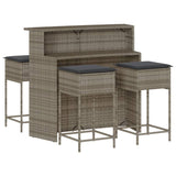 5 Piece Garden Bar Set with Cushions Grey Poly Rattan - Front View