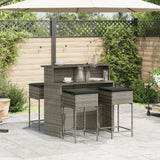 5 Piece Garden Bar Set with Cushions Grey Poly Rattan - Side View