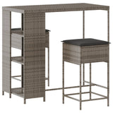 3 Piece Garden Bar Set with Cushions Grey Poly Rattan - Front View